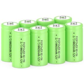 Fuspower NiMH 2/3AA Rechargeable Battery 1.2V 650mAh Button Top Batteries for Garden Solar Light Pathway Lights(Not AA and AAA Battery) (8 Count (Pack of 1))