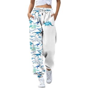 RMCMS Womens Cute Dinosaur Graphic Prime Cinch Bottom Sweatpants High Waist Lounge Joggers Pants with Pockets