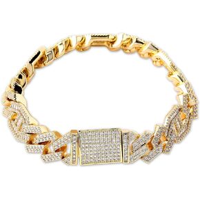 JINAO Hip Hop 6 Times 18k Gold Plated 14mm Miami Cuban Chains Bracelet Iced Out Paved Bling Drip Sharp Edge Cuban with Baguette CZ for Men