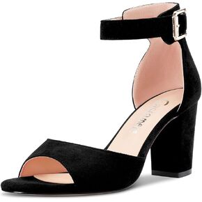 Castamere Women Chunky Block Mid Heel Peep Open Toe Ankle Strap Sandals 8.5CM Heels in Kuwait