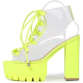 Women Booties Transparent Peep Toe Clear Lace Up Chunky Lug Sole Platform High Heels Summer Party Sandals Boots Shoes