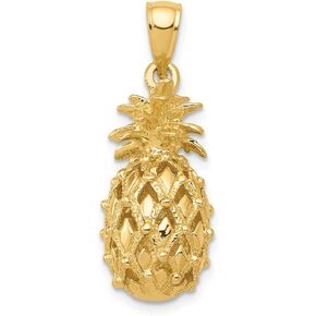 Solid 14k Yellow Gold 3-D Cut-Out Pineapple Pendant Charm - 26mm x 11mm