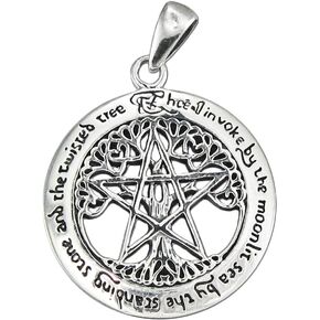 Sterling Silver Cut Out Tree Pentacle Pentagram Pendant; 1 Inch Diameter