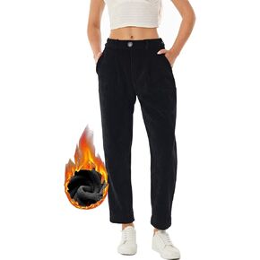 heipeiwa Women's Fleece Lined Corduroy Winter Thermal Grilfriend Boyfriend Casual Pants Warm Trouser