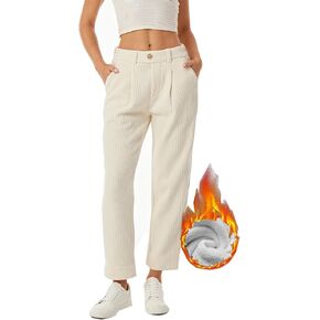 heipeiwa Women's Fleece Lined Corduroy Winter Thermal Grilfriend Boyfriend Casual Pants Warm Trouser