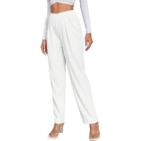 WDIRARA Women's High Waist Long Pants Straight Leg Work Office Trousers
