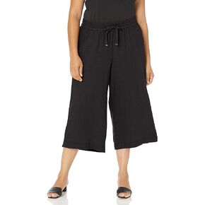 Avenue Womens Plus Size Wide Leg Crop Pants, Black, 18 Plus