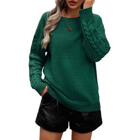 Women's 2024 Fall Sweaters Casual Long Sleeve Crewneck Cable Knit Pullover Sweater Loose Chunky Jumper Tops