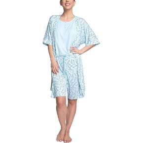 Hanes Women's 3 Piece Comfort Sleep Top and Bottom Lounging Pajama Set with Robe