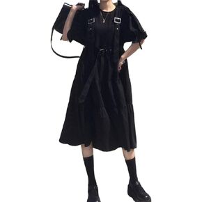 Gothic Dress Women Harajuku Gothic Kawaii Dress Cute Long Sleeve Black Midi Dress Emo Mall Goth