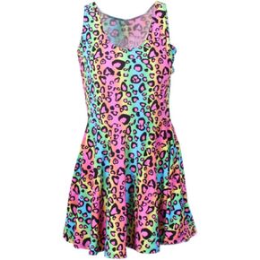 Neon Rainbow Leopard Cheetah Print Knee Length Mini Dress Rave Party Fun
