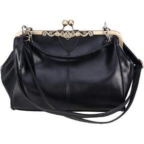 TENDYCOCO Crossbody Bag Kiss Lock Shoulder Bag PU Leather Handbag Clasp Closure for Women
