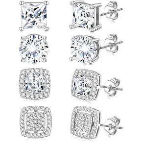 Stud Earrings for Women Mens Cubic Zirconia Earrings Studs with Hypoallergenic 925 Sterling Silver Earring Pin
