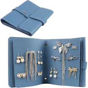Earring Organizer Book Design Earring Holder Travel Jewelry Storage Case Tray Holder, Capable to Hold 42 Pairs (Blue)