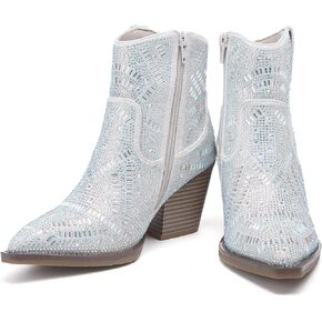 Rhinestone Boots for Women, Black Rhinestone Cowboy Boots for Women to Wear with Jumpsuit skirt, Half skirt and Attend Banquets,Weddings,Party,Shopping,Traveling,Dancing,Working Occasions.
