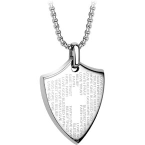 555Jewelry Stainless Steel Inspirational Shield Cross Necklace for Men, 16-24 Inch Chain