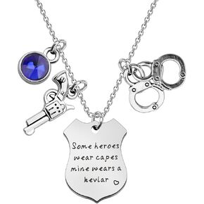CHOORO Police Wife Necklace Some Heroes Wear Capes Mine Wears A Kevlar Necklace Police Officer Girlfriend Police Mom Jewelry