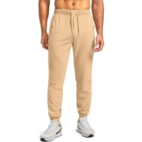 G Gradual Men's Joggers with Zipper Pockets Stretch Tapered Sweatpants Athletic Pants for Men Workout Running Gym(Light Khaki, L)