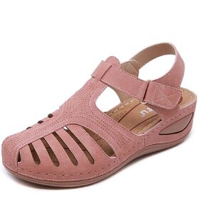 EnllerviiD النساء الصنادل الصيف خمر صندل خشبي الجوف مغلق تو المصارع عادية في الهواء الطلق حزام الكاحل أحذية منصة in Kuwait