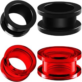 2 Pairs Black Acrylic Red Flesh Tunnels Piercing Jewelry Stretcher Screw-fit Ear Ring Gauges Earring Lobe Plugs