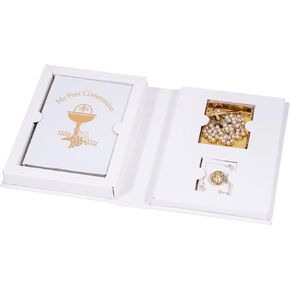 Giftware by Roman Inc, Sacraments, First Communion, 4PC White/Gold Communion Set,Religious, Inspirational, Durable (6x1x4)