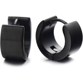 Pair of Black Huggie Hinged Hoop Earrings Unisex Men Women