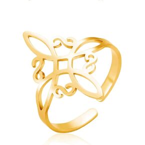 kkjoy Stainless Steel Witches Knot Ring Openworked Celtic Knot Adjustable Open Finger Rings Amulet Jewelry For Women