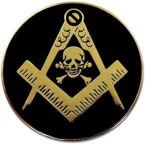 Widow's Son Skull Square & Compass Round Masonic Lapel Pin - [Black & Gold][1'' Diameter]