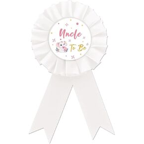 Elephant Uncle To Be Tinplate Badge Pin, Elephant Uncle To Be Button Pin, White Rosette Badge Pin for Baby Shower, Brooch Buttons for Gender Reveal/Pregnancy Announcement Themed Party