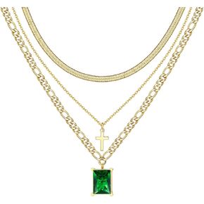 THUNARAZ قلادات ذهبية الطبقات للنساء العصرية 14 قيراط مطلية بالذهب بيان طبقات قلادة متعرجة ثعبان سلسلة قلادة قلادة مجموعة حجر محظوظ عيد ميلاد هدية عيد الحب in Kuwait