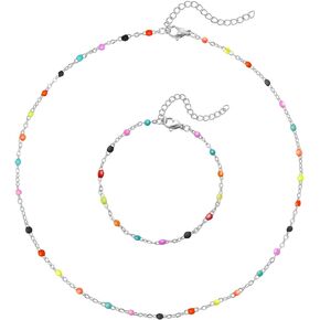 JISHGS Bohemia Beaded Beads Choker Necklace Bracelets Set for Women Girls,18K real Gold Plated Stainless Steel,Simple Fashion Round Bead Necklace Fashion Jewelry