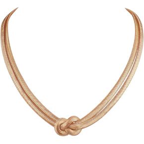 Riuziyi Snake Chain Choker Necklace Double Layer Snake Bone Chain Link Knotted Style Chain Collar Necklace Jewelry for Women Girl 5MM (W) 15" (L)