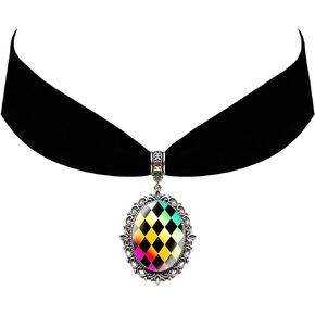 Checkerboard Chess Art Steampunk Victorian Gothic Pendant Alice in Wonderland Necklace on Velvet Choker