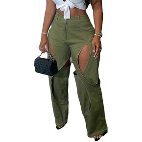 XZLUFNY Army Cargo Pants for Women Soft-Touched Button Zipper Closure Fit Loosely Full Length Combat Pants Army Green M in Kuwait