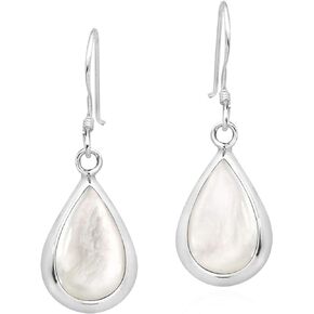 AeraVida Elegant Teardrop White Mother of Pearl Inlay Sterling Silver Dangle Earrings