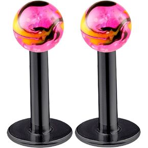 2pcs 16g Labret Studs Lip Ring Snake Bite Monroe Conch Forward Helix Tragus Black Anodized Hand Painted 02 Ball - Pick Size