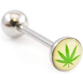 BodyJewelryOnline Tongue Barbell with Pot Leaf Design Design 14g