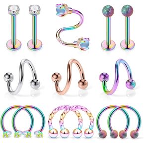 Cisyozi 16G حلقات الشفاه ترصيع الجراحية الصلب واضح الماس تشيكوسلوفاكيا Labret حلقات الشفاه ترصيع الزنمة حدوة الحصان الغضروف الزنمة الحلزون هوب القرط الجسم مجوهرات ثقب التجنيب للنساء الرجال 8 مم in Kuwait