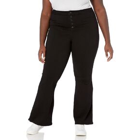dollhouse Women's Black High Rise Junior Plus Curvy Flare with Exposed Buttons and Zipper Fly
