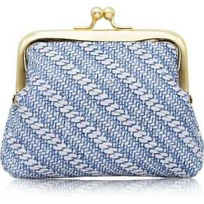 Coin Purse, PU Leather Coin Pouch Small Purses for Women and Girls, Portable Kiss Lock Small Pouch with Embossed Design for Coin, Changes, Earrings, Necklaces, Rings (blue)