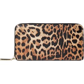 Daisy Rose Women’s Zip-Around Wallet & Phone Clutch with RFID Blocking, PU Vegan Leather (Leopard)