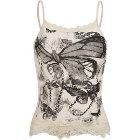 SOLY HUX Women's Star Striped Print Lace Cami Top Sexy Summer Sleeveless Shirt Tops Camisole
