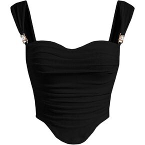 Verdusa Women's Elegant Sleeveless Top Ruched Wide Strap Slim Fit Crop Top