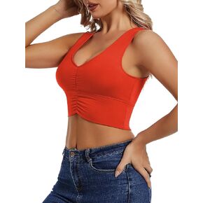 Sexy Crop Tops for Women V Neck Plunge Ruched Sleeveless Going Out Cropped Tank Top
