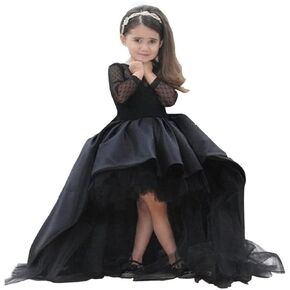 Black High Low Flower Girl Dress for Wedding Pageant Dresses for Toddler Girls GZY260