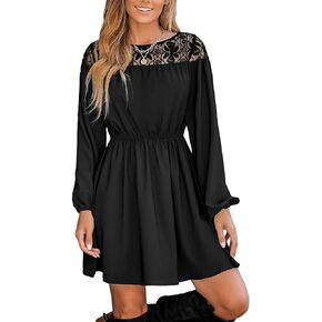 CUPSHE Women's Dress Paisley Print Lace Trim Mini Dress Long Sleeve Short Dressing Casual