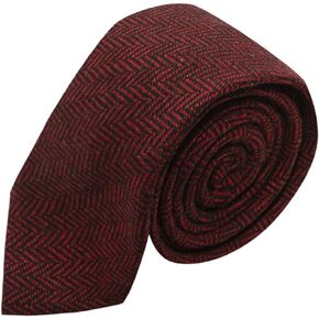 King & Priory Cranberry Red & Black Herringbone Necktie
