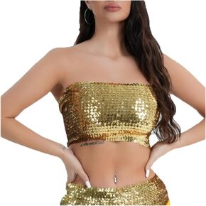 Women Sparkly Sequins Crop Top Vintage Rave Camis Dance Top Cosplay Party Music Festival Camisole Night Clubwear