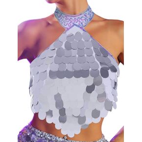 Zoestar Sequin Rave Top Costume Sequin Crop Top Shiny Party Bra Top Concert Festival Tops for Women and Girls in Kuwait