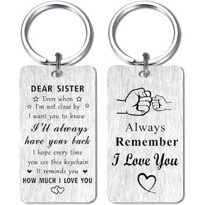 Jzxwan Sister Gifts Keychain, I Love You Sister Gifts, I Will Always Your Back Sister Birthday Gifts Mothers Christmas Day Key Chain, Sister Xmas Present